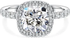 Bo.Dream Cushion/Radiant Cut Halo Cubic Zirconia Promise Rings for Her Platinum Plated Sterling Silver CZ Engagement Ring