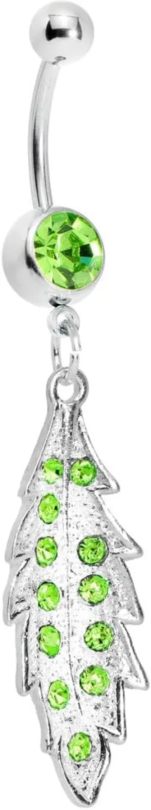 Body Candy Green Shimmering Leaf Dangle Belly Ring