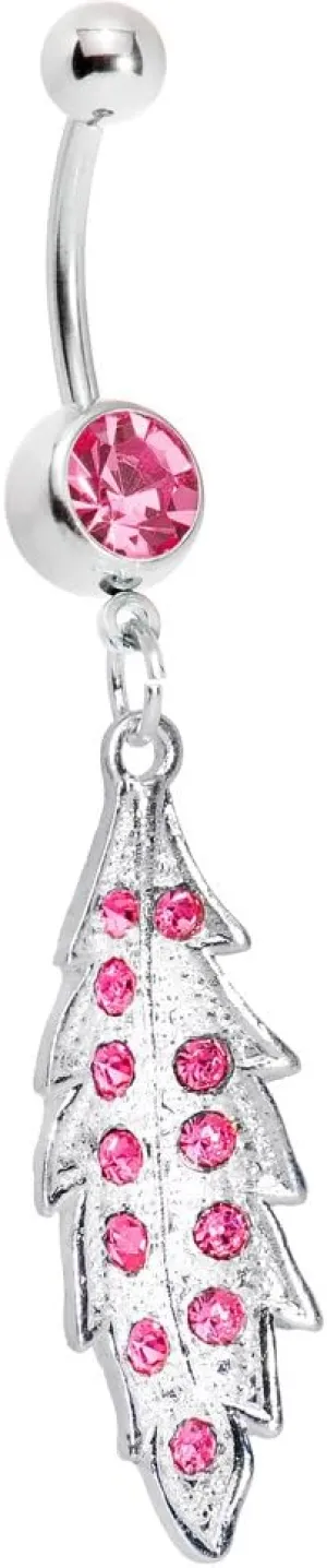 Body Candy Pink Shimmering Leaf Dangle Belly Ring