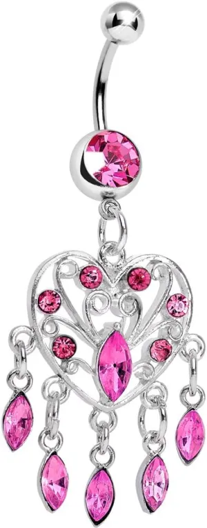 Body Candy Pink Shimmering Teardrop Heart Dangle Belly Ring