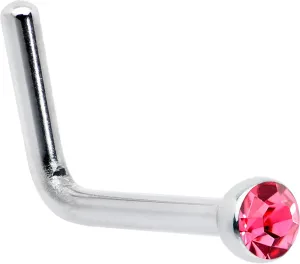 Body Candy Stainless Steel 1.57mm Pink Accent Micro L Shape Nose Stud Ring 20 Gauge
