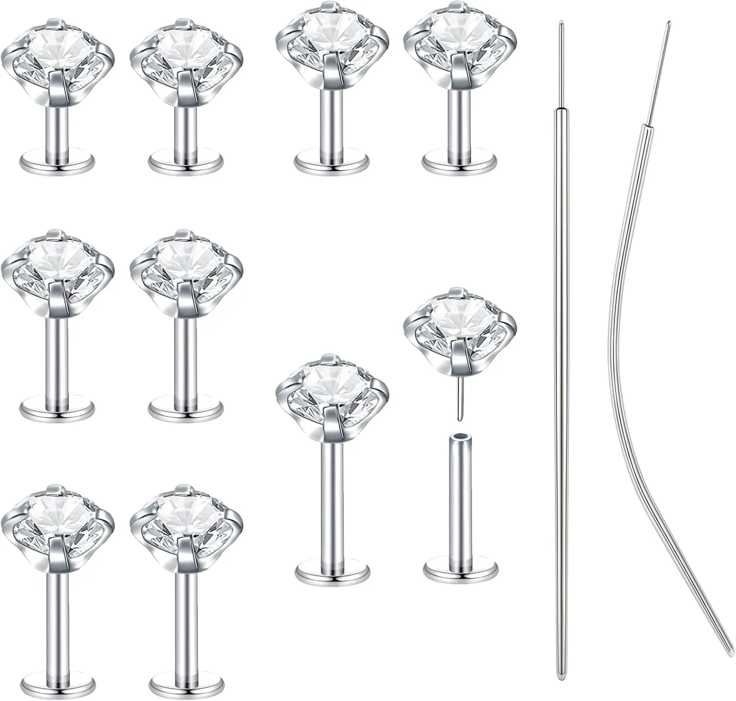BodyAce 18G/20G Threadless Push in Nose Ring Studs, 316L Surgical Steel Flat Back Earrings Tragus Cartilage Stud, CZ Lip Rings Labret Medusa Piercing Jewelry