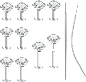 BodyAce 18G/20G Threadless Push in Nose Ring Studs, 316L Surgical Steel Flat Back Earrings Tragus Cartilage Stud, CZ Lip Rings Labret Medusa Piercing Jewelry