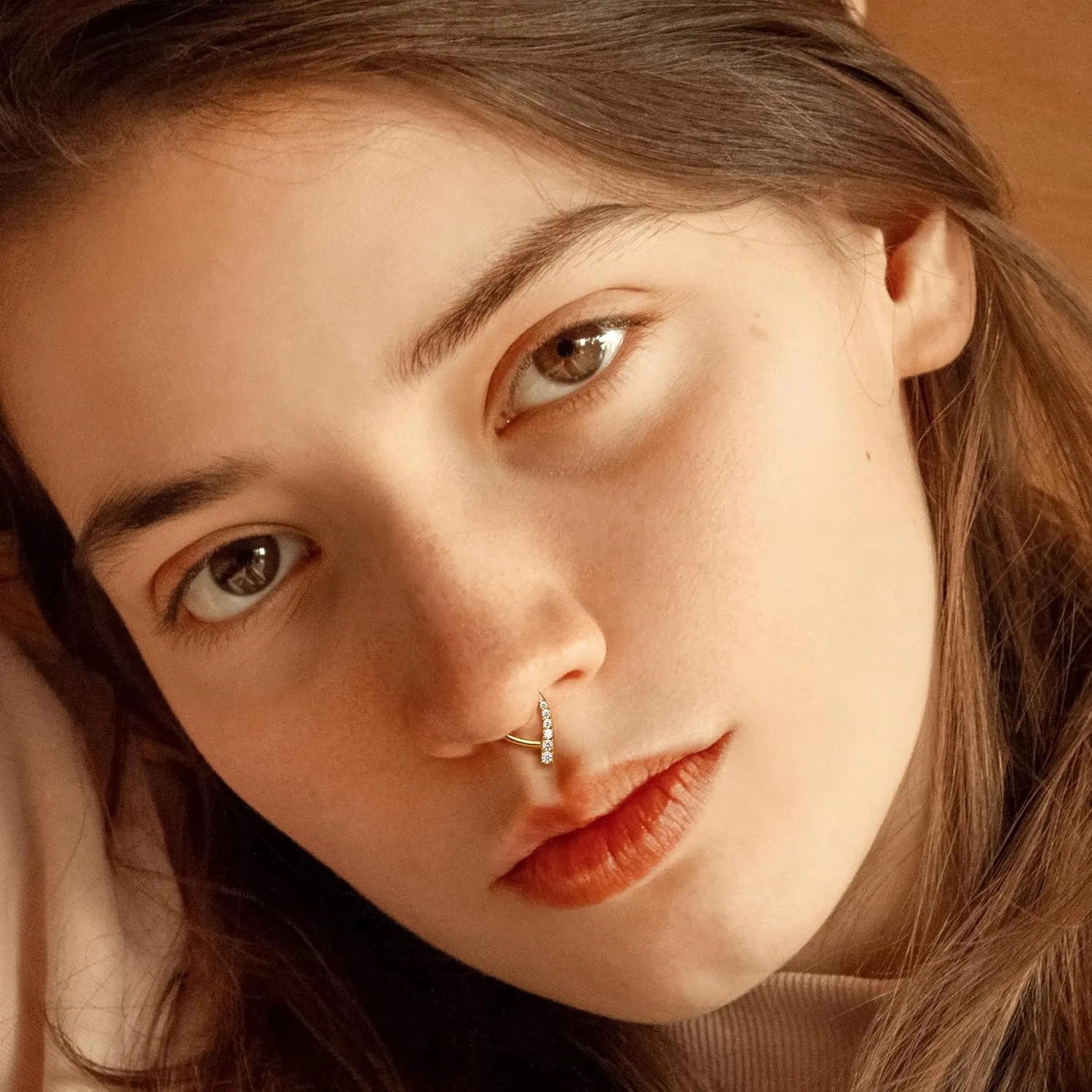 BodyBonita 16G Septum Ring - 316L Surgical Steel Teardrop Nose Rings Hoops Clear CZ Nose Piercings Daith Piercing Jewelry Tragus Helix Rook Cartilage Earrings for Women 8mm