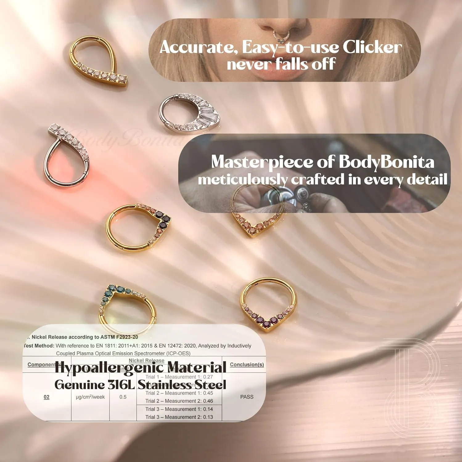 BodyBonita 16G Septum Ring - 316L Surgical Steel Teardrop Nose Rings Hoops Clear CZ Nose Piercings Daith Piercing Jewelry Tragus Helix Rook Cartilage Earrings for Women 8mm