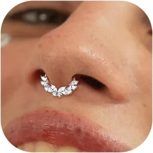 BodyBonita 16G Septum Rings Jewelry - Cubic Zirconia Luxe 316L Stainless Steel Hinged Nose Rings Hoops for Women Conch Piercing Jewelry Tragus Daith Helix Earring 14K Gold Plated/Silver 8 mm/10 mm