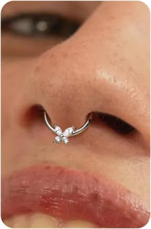 BodyBonita 16G Septum Rings Jewelry - Cubic Zirconia Luxe 316L Stainless Steel Hinged Nose Rings Hoops for Women Conch Piercing Jewelry Tragus Daith Helix Earring 14K Gold Plated/Silver 8 mm/10 mm