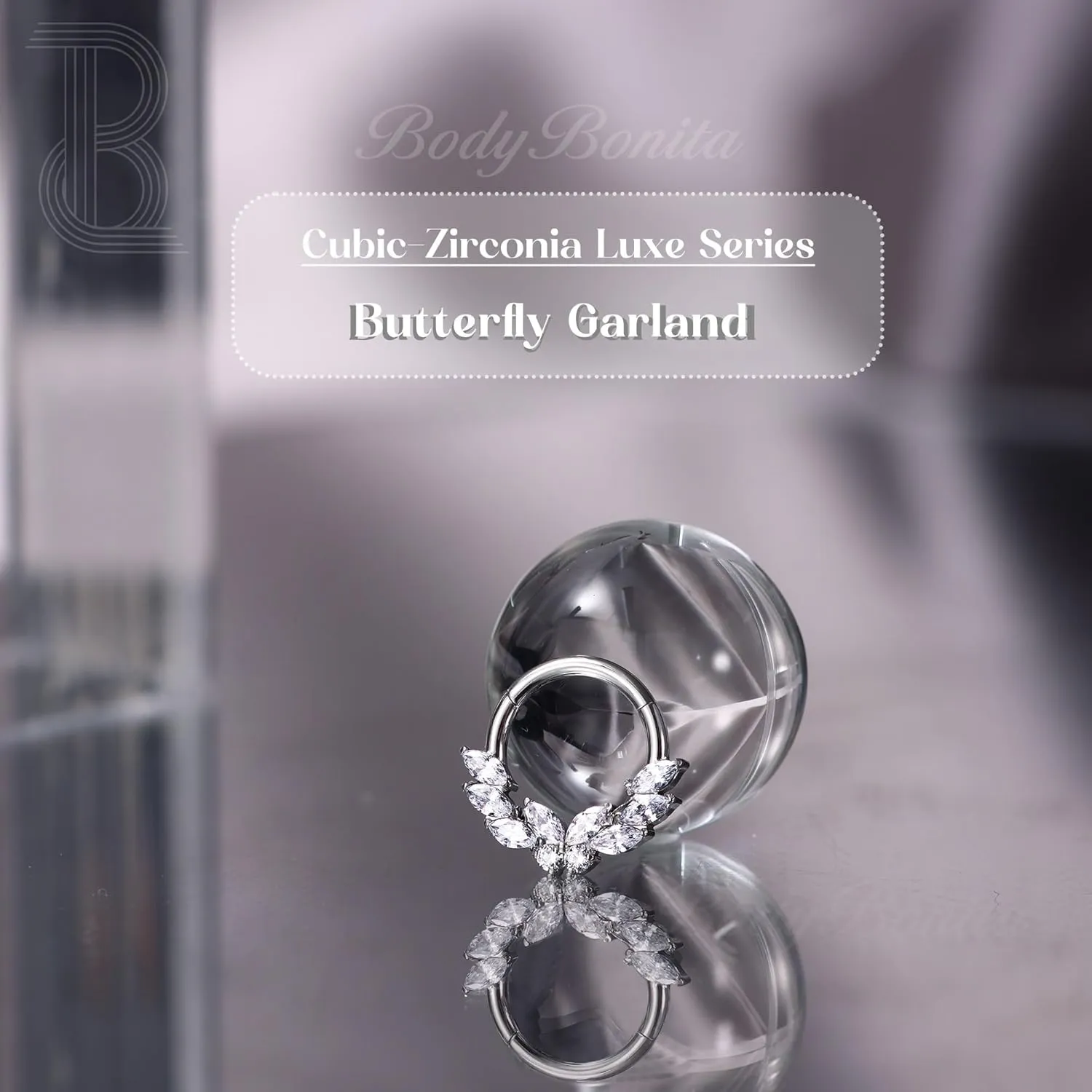 BodyBonita 16G Septum Rings Jewelry - Cubic Zirconia Luxe 316L Stainless Steel Hinged Nose Rings Hoops for Women Conch Piercing Jewelry Tragus Daith Helix Earring 14K Gold Plated/Silver 8 mm/10 mm