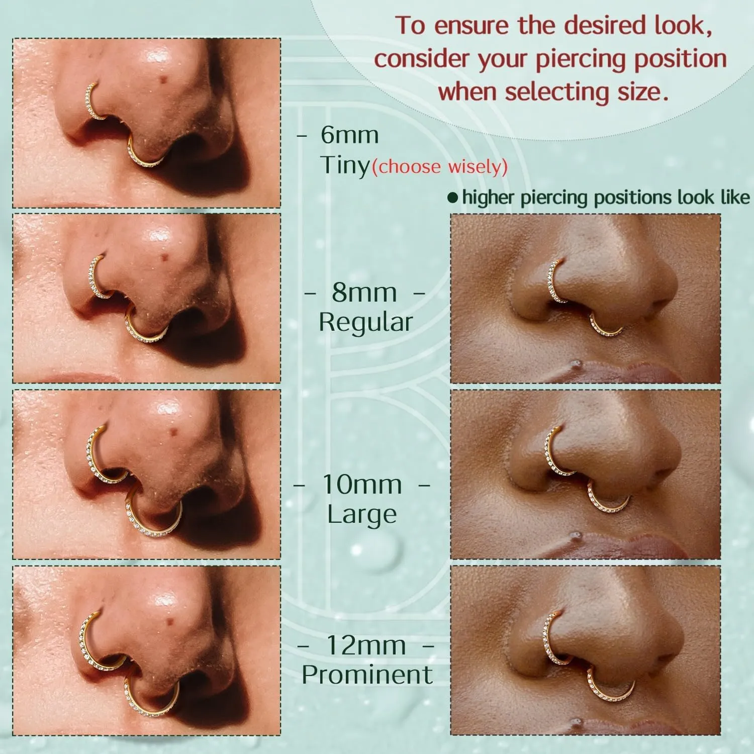 BodyBonita Clear CZ Nose Rings Hoop - 316L Surgical Steel Body Piercing Hoop Clicker 20G/18G/16G Earrings Jewelry Cartilage Helix Rook Tragus Conch Daith Ring 6/7/8/9/10/11/12mm - Gold/Silver/Black