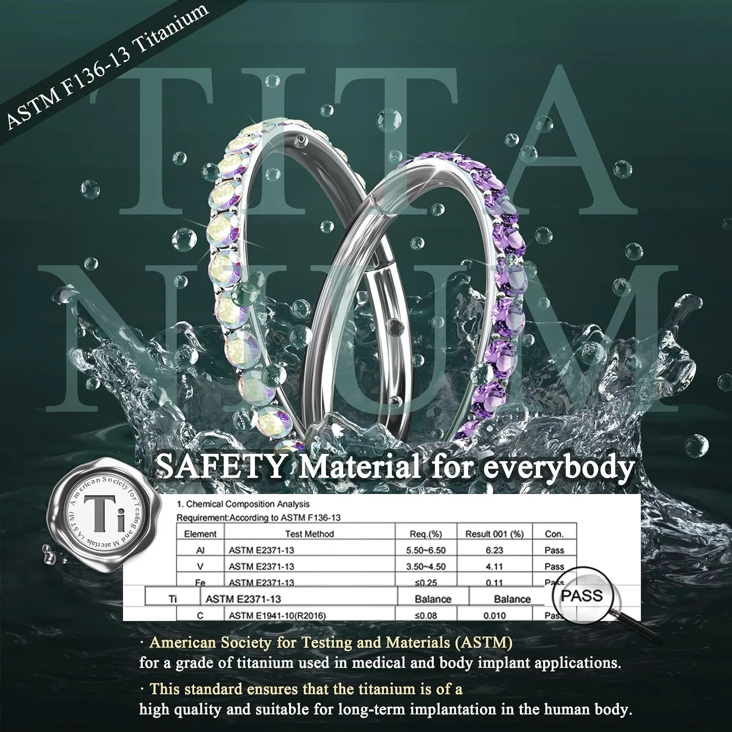 BodyBonita G23 Titanium Nose Rings Hoops - AB/Rainbow/Clear CZ Nose Piercings 16/18/20G Septum Rings Cartilage Helix Rook Tragus Lobe Daith Earrings Body Jewelry for Women Men 6/7/8/9/10/11/12mm