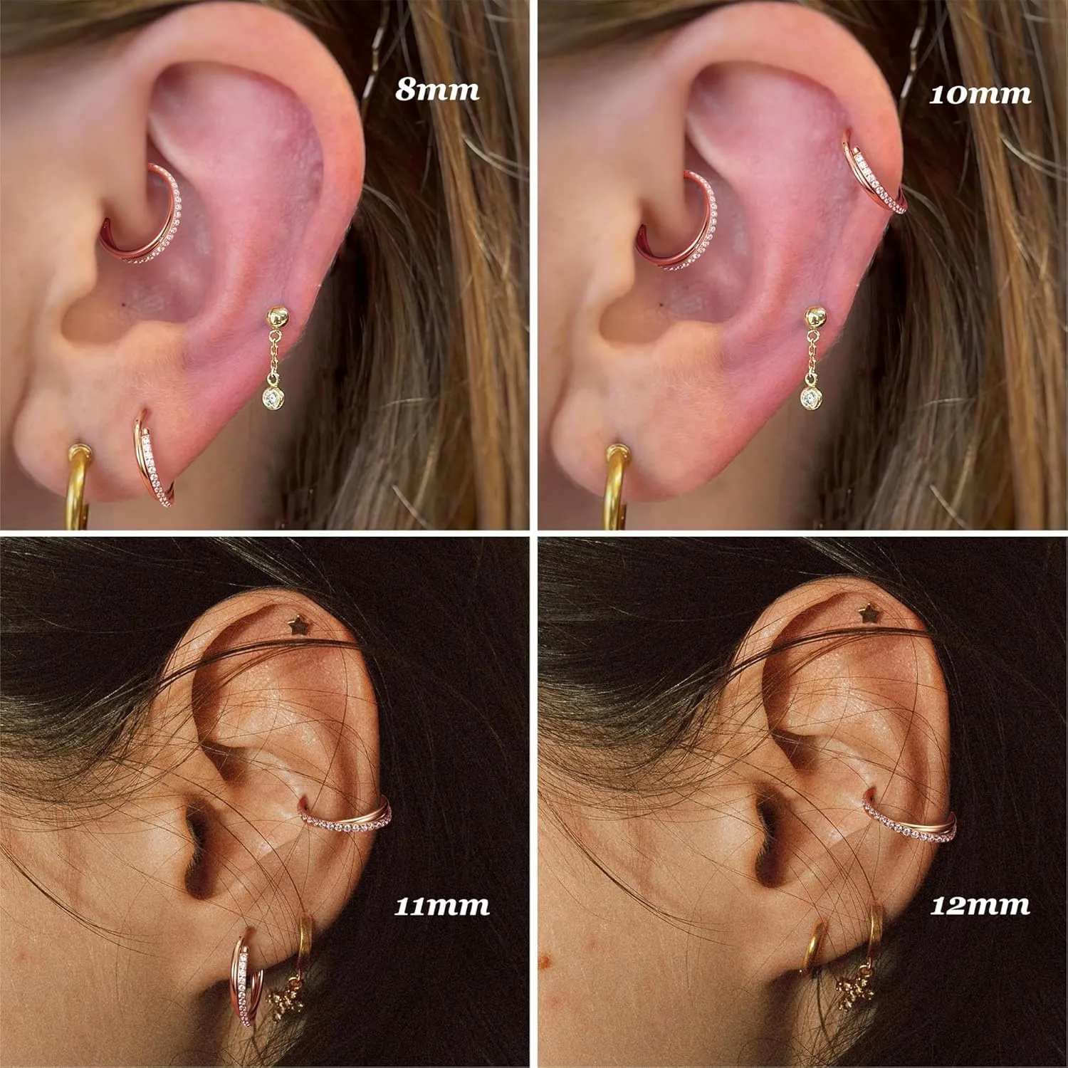BodyBonita G23 Titanium Nose Rings Hoops - AB/Rainbow/Clear CZ Nose Piercings 16/18/20G Septum Rings Cartilage Helix Rook Tragus Lobe Daith Earrings Body Jewelry for Women Men 6/7/8/9/10/11/12mm