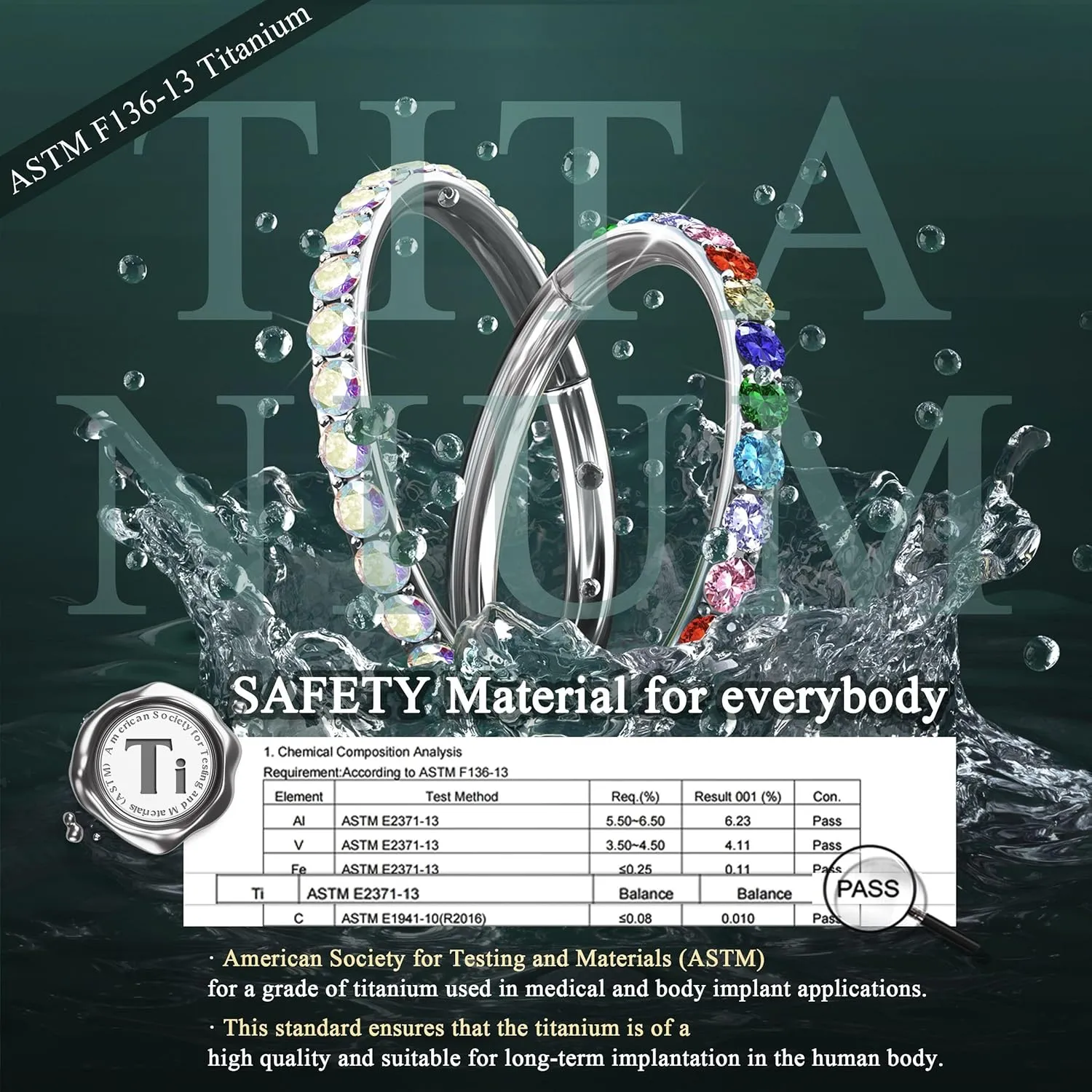 BodyBonita G23 Titanium Nose Rings Hoops - AB/Rainbow/Clear CZ Nose Piercings 16/18/20G Septum Rings Cartilage Helix Rook Tragus Lobe Daith Earrings Body Jewelry for Women Men 6/7/8/9/10/11/12mm