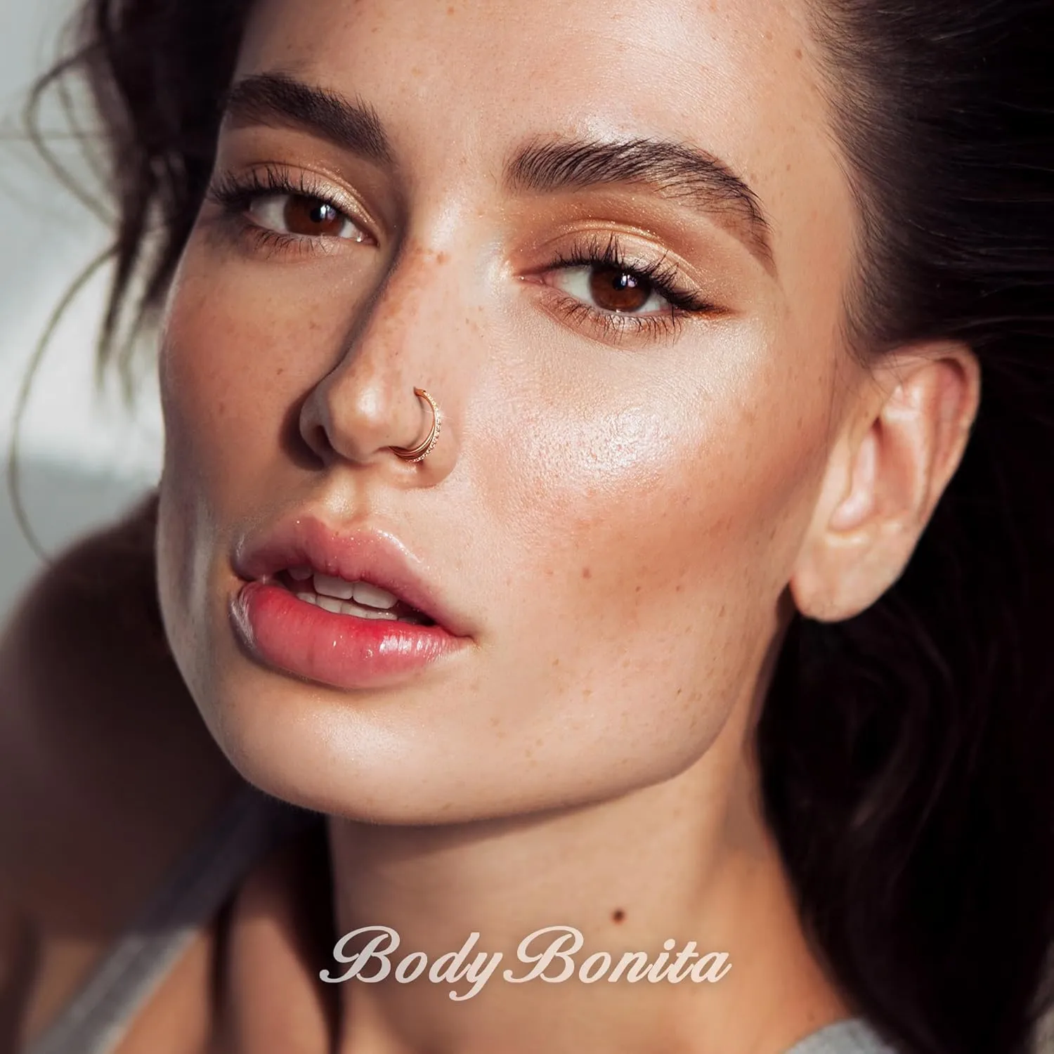 BodyBonita G23 Titanium Nose Rings Hoops - AB/Rainbow/Clear CZ Nose Piercings 16/18/20G Septum Rings Cartilage Helix Rook Tragus Lobe Daith Earrings Body Jewelry for Women Men 6/7/8/9/10/11/12mm