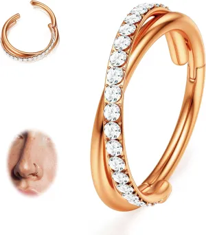 BodyBonita G23 Titanium Nose Rings Hoops - AB/Rainbow/Clear CZ Nose Piercings 16/18/20G Septum Rings Cartilage Helix Rook Tragus Lobe Daith Earrings Body Jewelry for Women Men 6/7/8/9/10/11/12mm