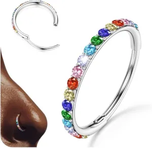 BodyBonita G23 Titanium Nose Rings Hoops - AB/Rainbow/Clear CZ Nose Piercings 16/18/20G Septum Rings Cartilage Helix Rook Tragus Lobe Daith Earrings Body Jewelry for Women Men 6/7/8/9/10/11/12mm