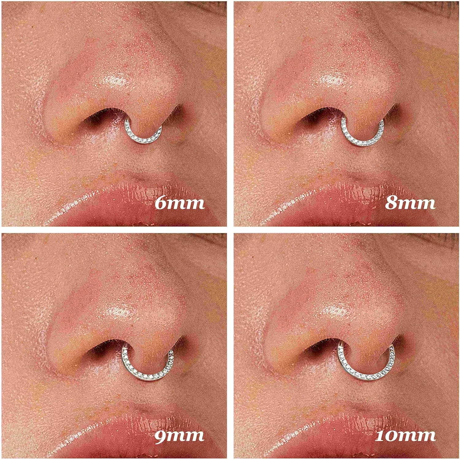 BodyBonita Hinged CZ Septum Rings - 316L Surgical Steel Nose Rings Hoops for Women 20G/18G/16G Cartilage Earrings Conch Piercing Jewelry Helix Rook Tragus Lobe Daith Snug Belly Button Ring 6mm-10mm