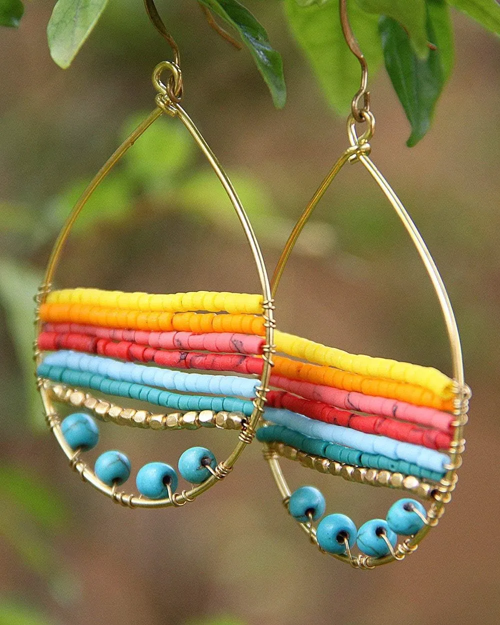 Boho Teardrop Multicolor Earrings Silver and Gold Plated with Colorful Varieties - Handmade Bohemian Turquoise Jewelry for Women and Beach Earrings For Women Vacation