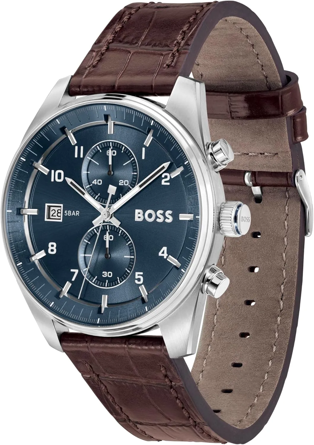BOSS Skytraveller Men's 3H Quartz Chronograph Watch, Stainless Steel, 5ATM/50m Water Resistant - Stylish, Modern Timepiece - Gift for Him, 44mm