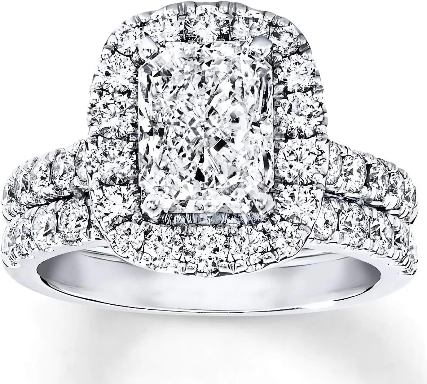Bridal Set 3-1/3 CT Radiant Cut Moissanite Engagement Rings for Women Platinum Plated Silver