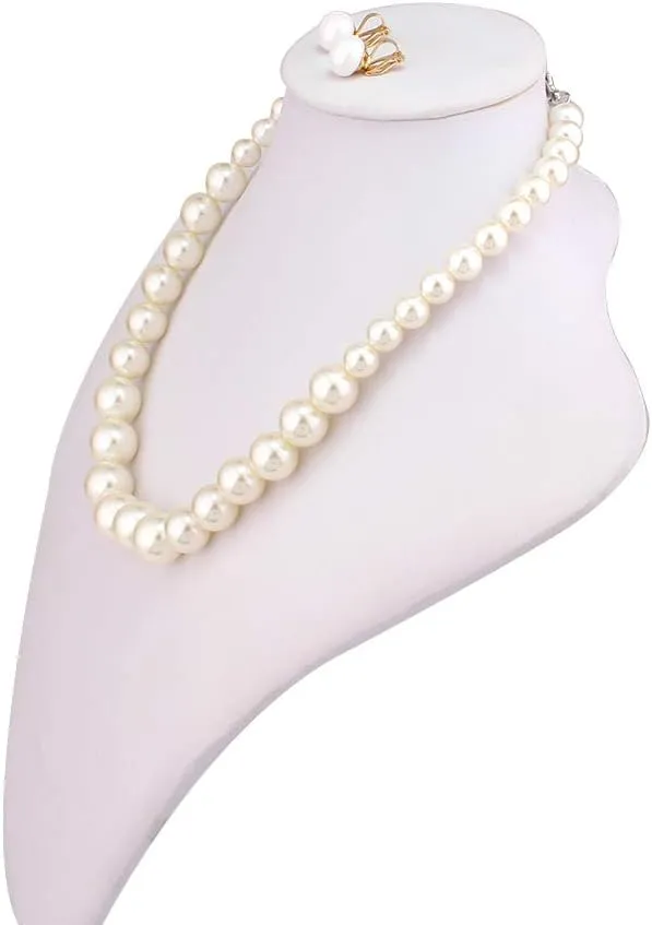 Bridal Wedding Faux Pearl Statement Necklace and Clip on Earrings Bracelet Jewelry Sets Women Bib Choker Necklace