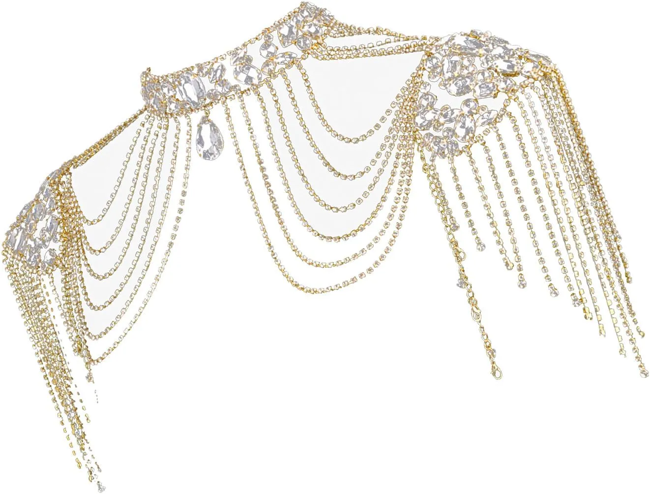 Bridal Wedding Shoulder Necklace Elegant Alloy Body Chain with Crystal Tassels Shoulder Chain for Various Occasions