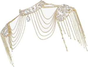 Bridal Wedding Shoulder Necklace Elegant Alloy Body Chain with Crystal Tassels Shoulder Chain for Various Occasions
