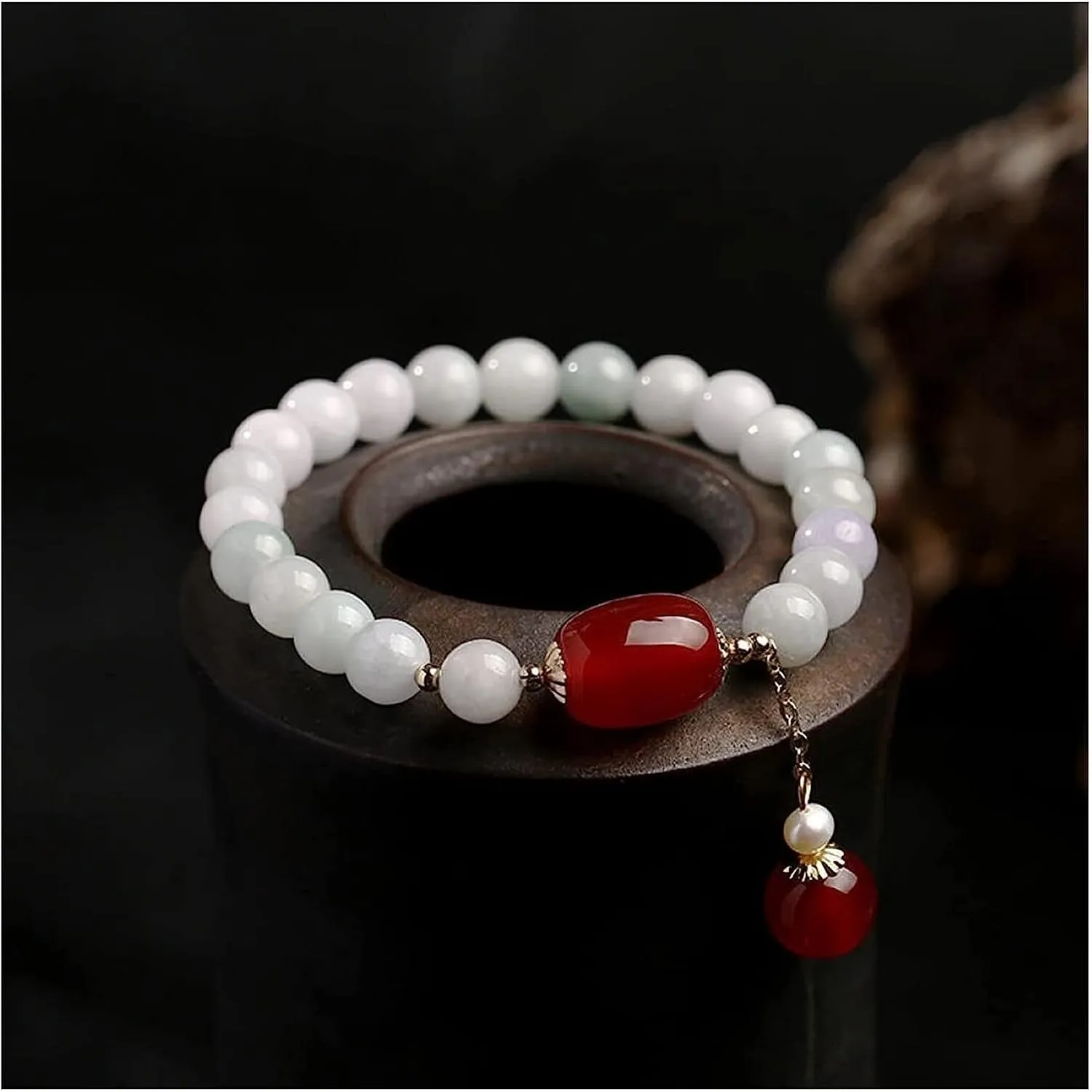 Buddhist Prayer Bead Bracelet,Buddha Meditation Beads Bangle,jewelry Bracelet Beads Bangle For Women Jewelry Gemstone Agate Pearl Tassel Pendant Bracelet Strand Gift Bracelets (Color : 1) ( Color : 1