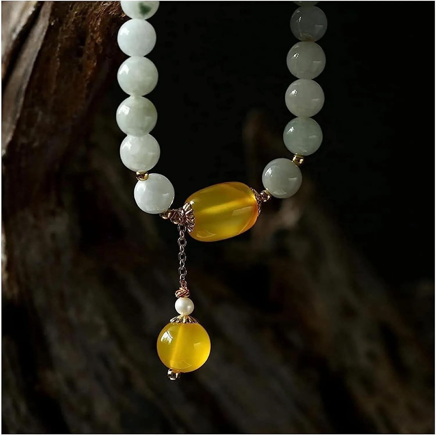 Buddhist Prayer Bead Bracelet,Buddha Meditation Beads Bangle,jewelry Bracelet Beads Bangle For Women Jewelry Gemstone Agate Pearl Tassel Pendant Bracelet Strand Gift Bracelets (Color : 1) ( Color : 1