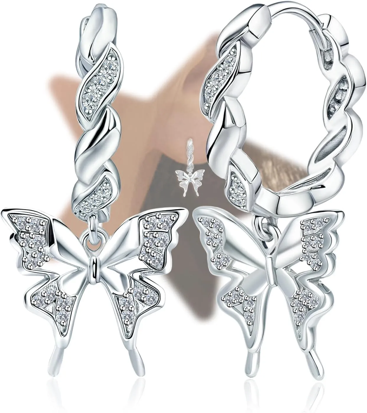 Butterfly Earrings for Women Sterling Silver Hoop Earrings Hypoallergenic Cubic Zirconia Lightweight Loop Jewelry for Sensitive Ears Edgy Fashion Earrings Gifts