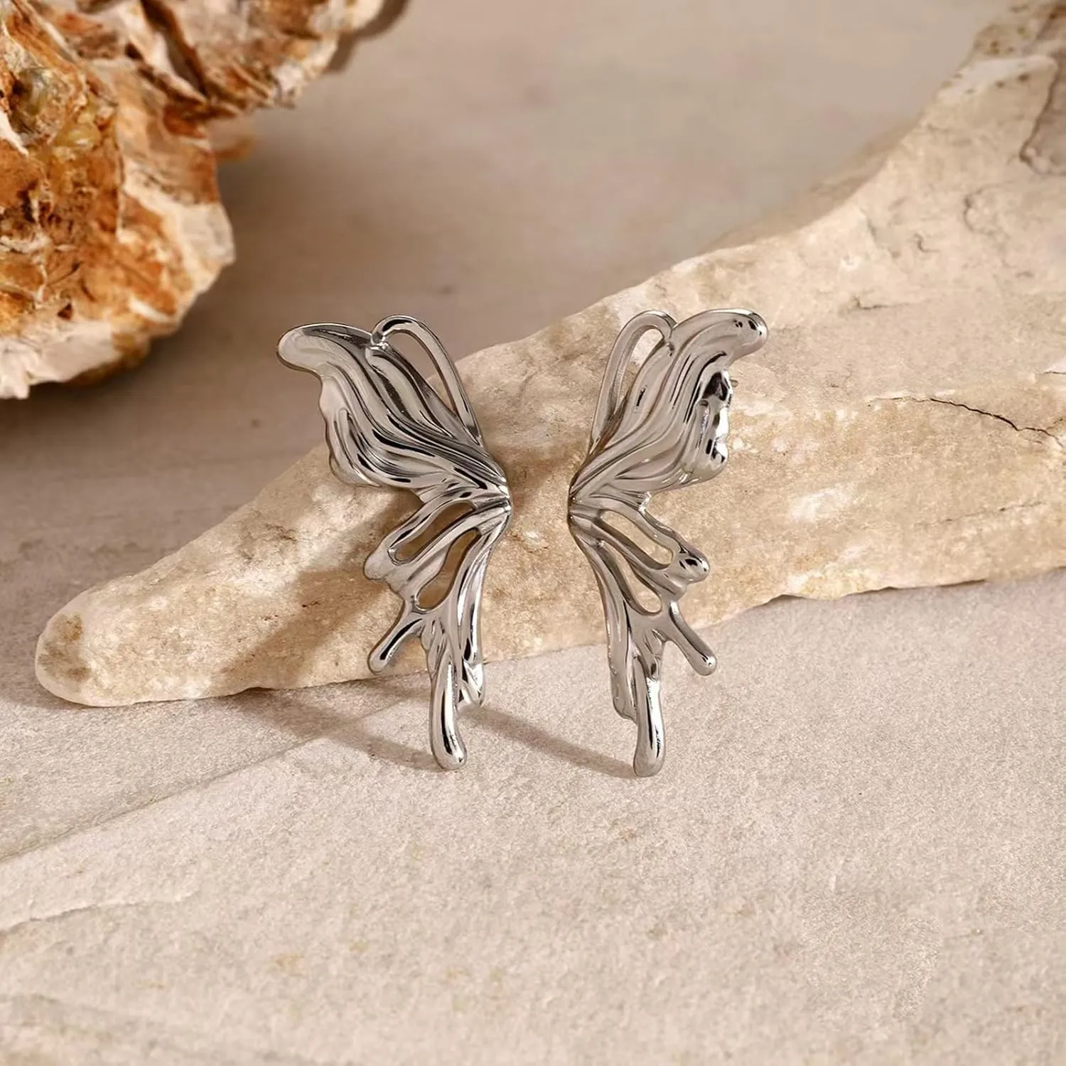 Butterfly Wing Earrings, Bowknot Ribbon Dangle Earrings for Women, Dainty Irregular Melting Geometric Earrings, Personalized Minimalist Insect Earring Studs