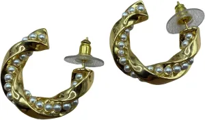 C-Shaped Rotating Earrings with Small Imitation Pearls for Women, Jewelry Gift