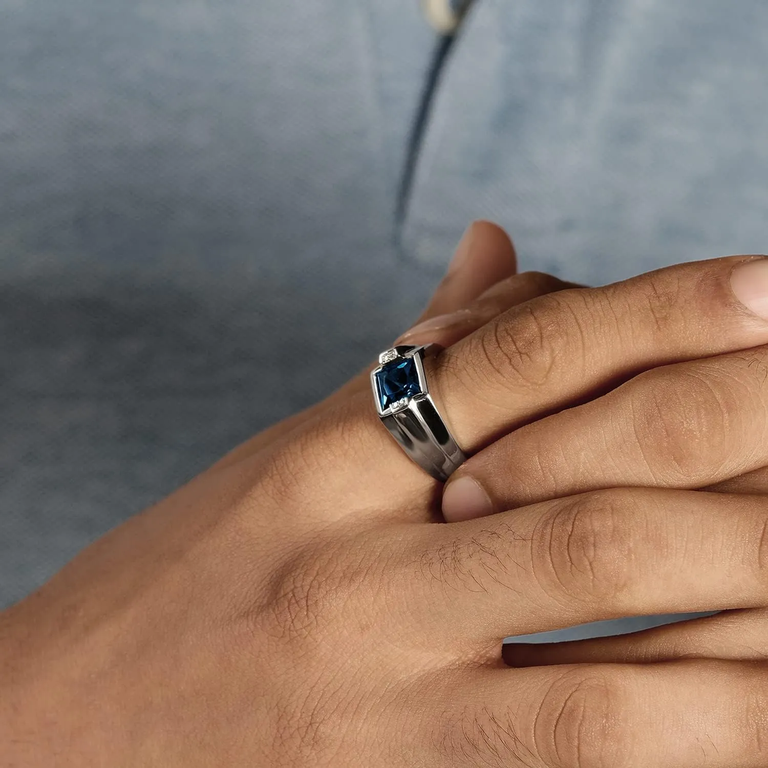 Cali Trove 1/20 CT Natural Diamond & Gemstone Ring for Men | 925 Sterling Silver Garnet and Blue Topaz Rings | Modern Silver Gemstone Diamond Ring for Men | | Elegant Jewelry Gift for Him