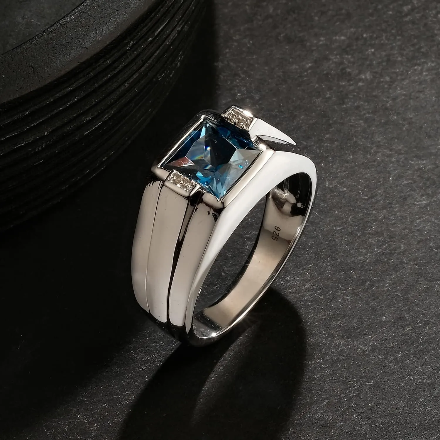 Cali Trove 1/20 CT Natural Diamond & Gemstone Ring for Men | 925 Sterling Silver Garnet and Blue Topaz Rings | Modern Silver Gemstone Diamond Ring for Men | | Elegant Jewelry Gift for Him