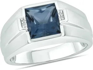 Cali Trove 1/20 CT Natural Diamond & Gemstone Ring for Men | 925 Sterling Silver Garnet and Blue Topaz Rings | Modern Silver Gemstone Diamond Ring for Men | | Elegant Jewelry Gift for Him