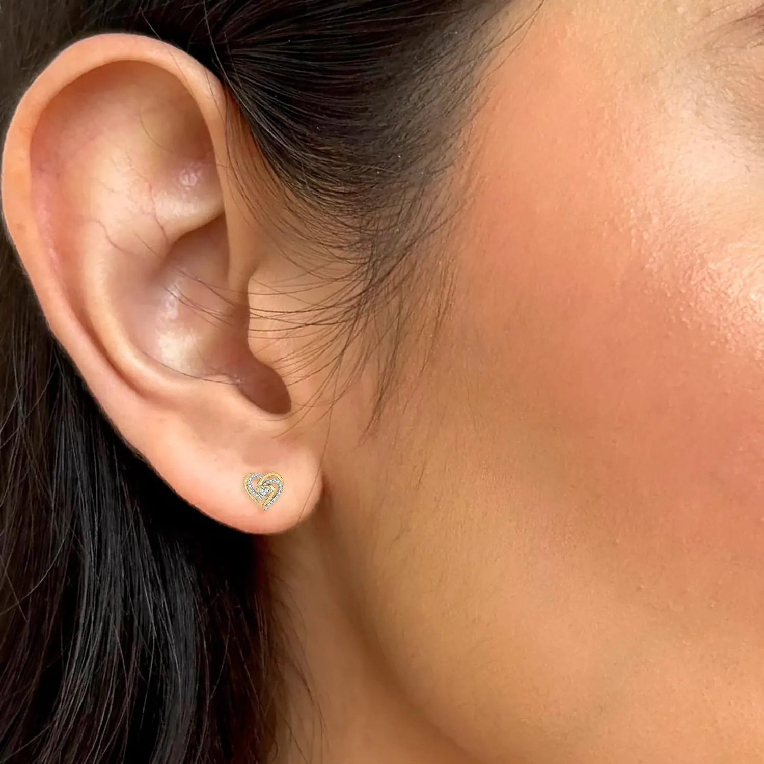 Cali Trove 1/20 ct Natural Diamond Twist Heart Earrings for Women | Heart Studs in 925 Sterling Silver and Gold Vermeil | Dainty Ear pieces for Her | Silver Earrings for Women | Jewelry Gifts for Her