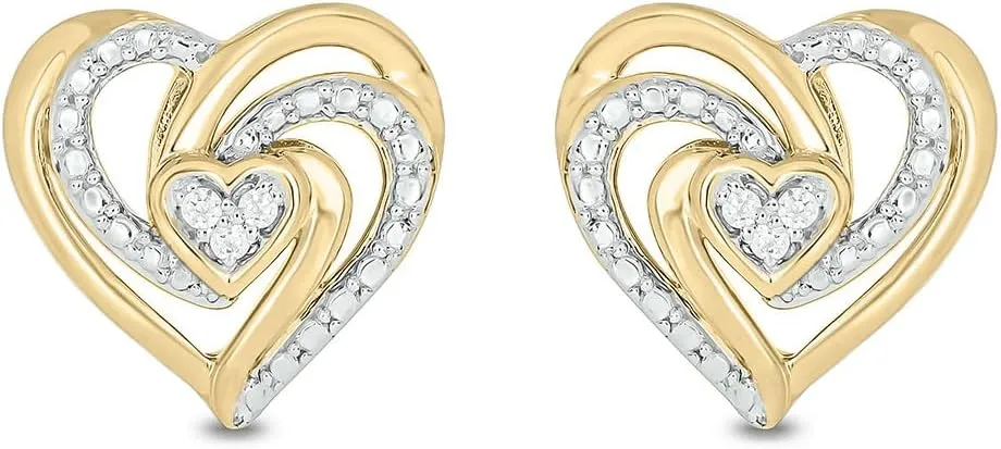Cali Trove 1/20 ct Natural Diamond Twist Heart Earrings for Women | Heart Studs in 925 Sterling Silver and Gold Vermeil | Dainty Ear pieces for Her | Silver Earrings for Women | Jewelry Gifts for Her