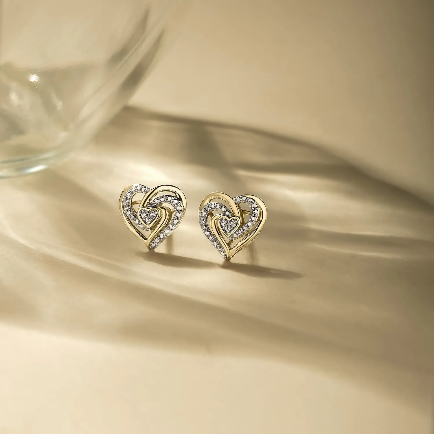 Cali Trove 1/20 ct Natural Diamond Twist Heart Earrings for Women | Heart Studs in 925 Sterling Silver and Gold Vermeil | Dainty Ear pieces for Her | Silver Earrings for Women | Jewelry Gifts for Her