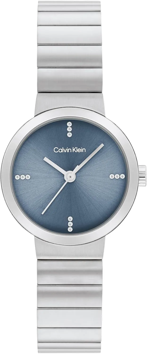 Calvin Klein Unisex Precise Watch, 3 Hand, Stainless Steel Bracelet, Mini Case Size, Adorned with Crystal, Modern Design for Everyday Wear, (Model:25200415)