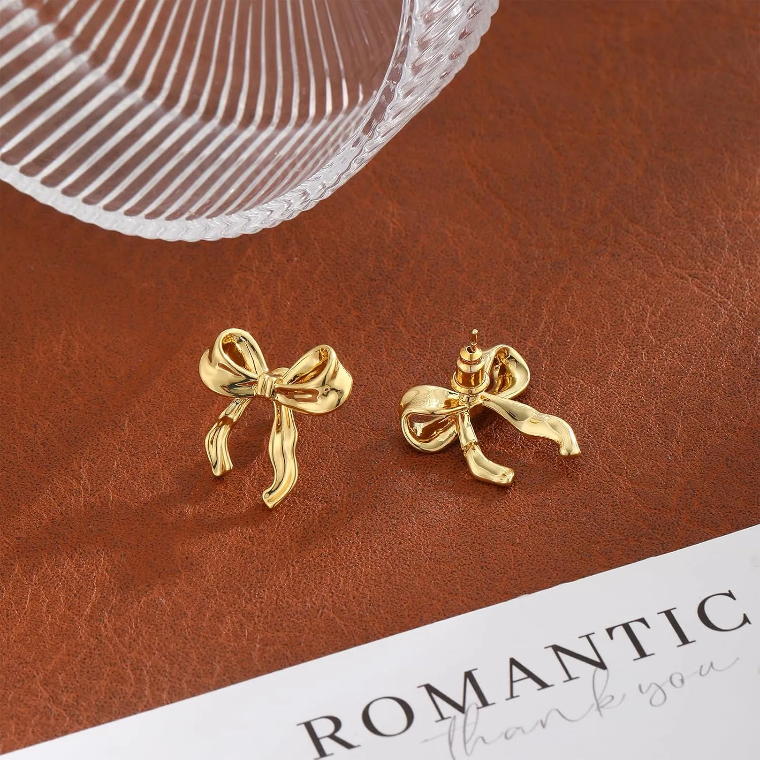 CAROVO Dainty 14K Gold Earring Sets Tiny Cartilage Bow Butterfly CZ Stud Small Chunky Open Hoop Earrings Set Multiple Piercing for Women