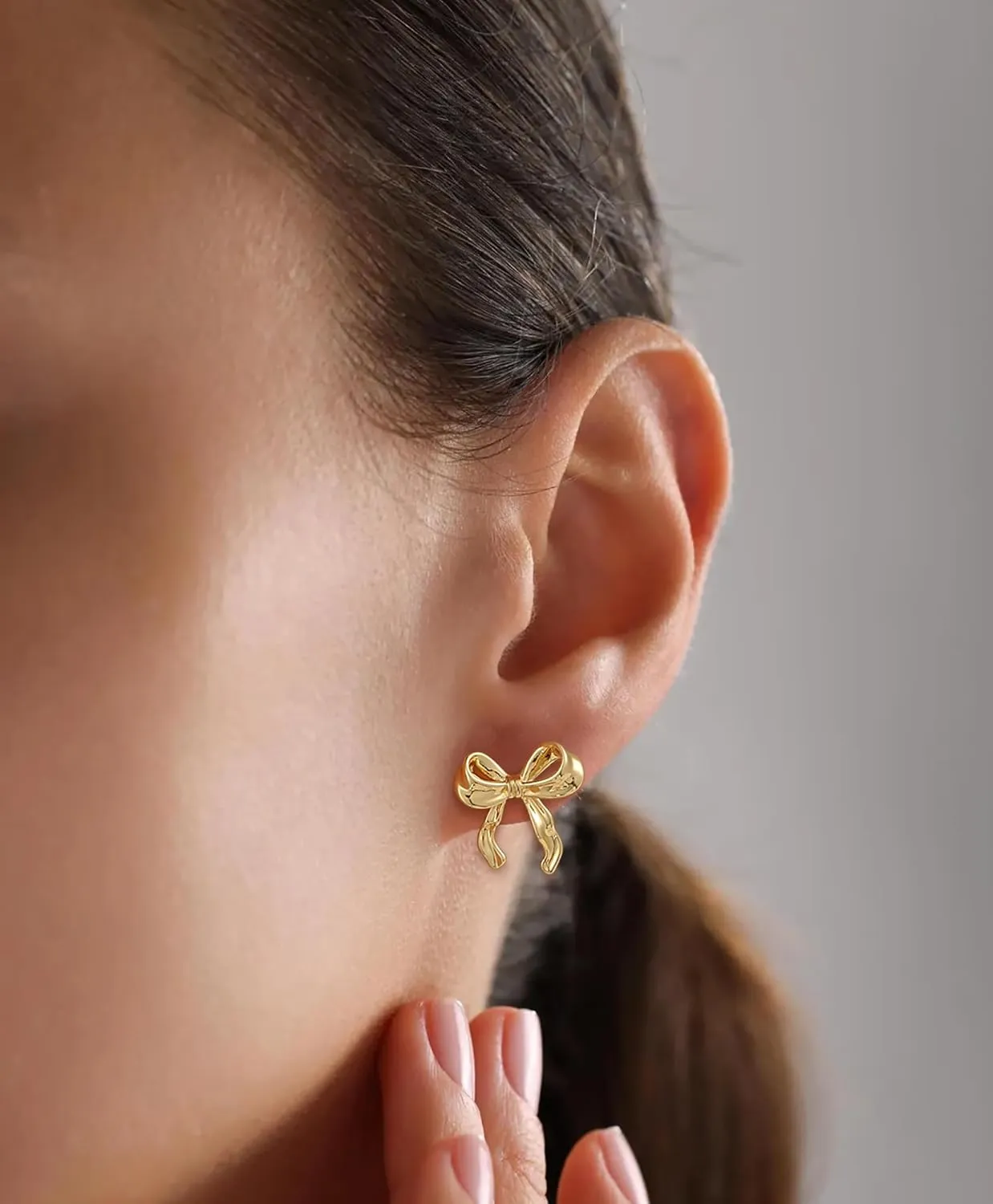 CAROVO Dainty 14K Gold Earring Sets Tiny Cartilage Bow Butterfly CZ Stud Small Chunky Open Hoop Earrings Set Multiple Piercing for Women