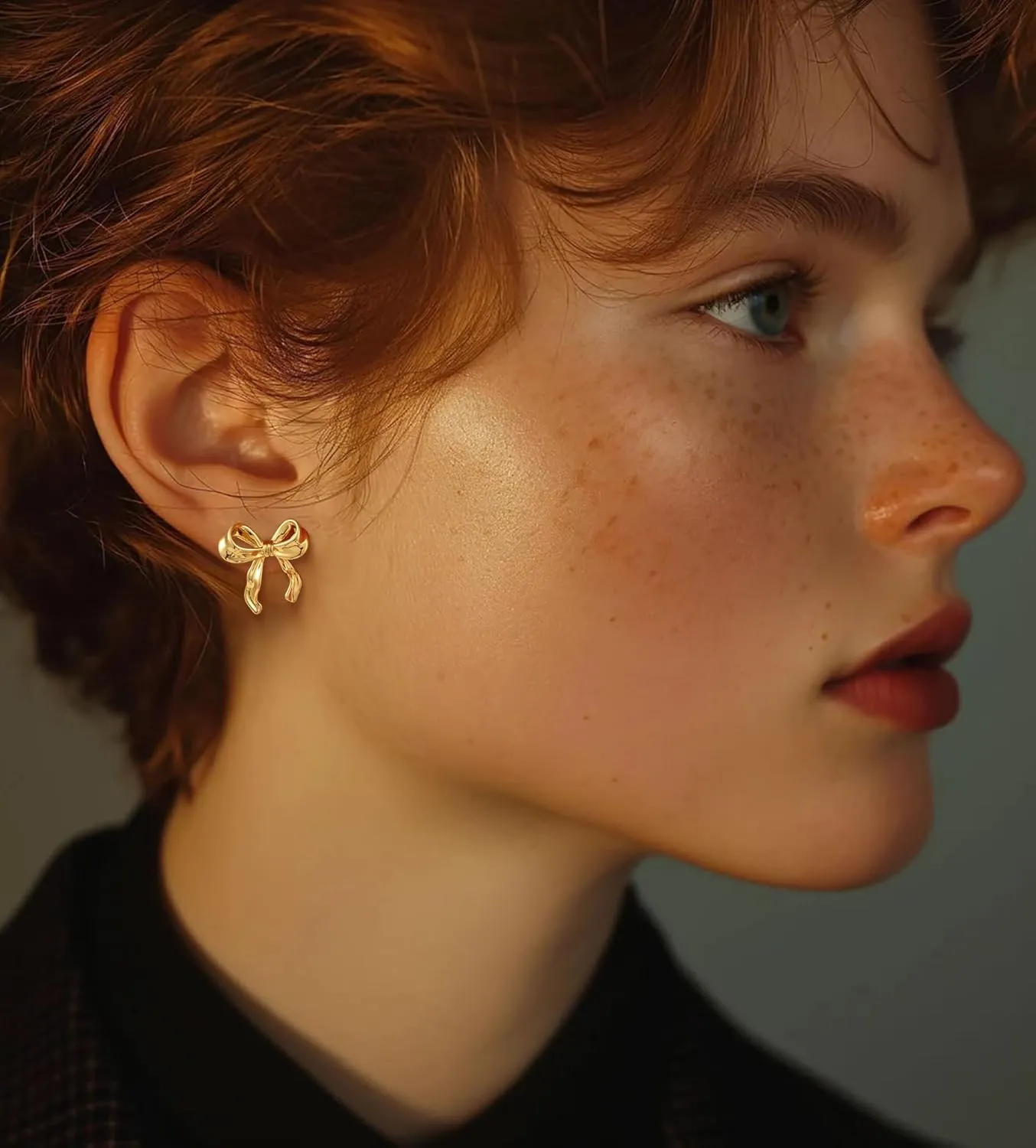 CAROVO Dainty 14K Gold Earring Sets Tiny Cartilage Bow Butterfly CZ Stud Small Chunky Open Hoop Earrings Set Multiple Piercing for Women
