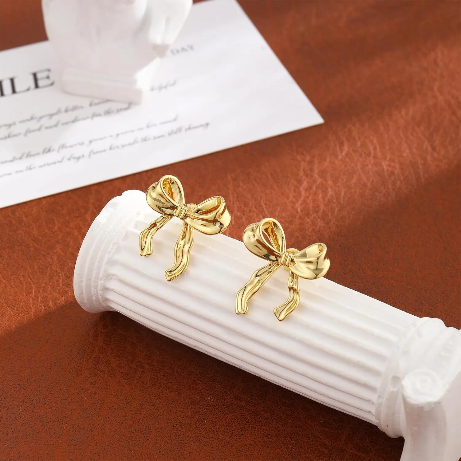 CAROVO Dainty 14K Gold Earring Sets Tiny Cartilage Bow Butterfly CZ Stud Small Chunky Open Hoop Earrings Set Multiple Piercing for Women