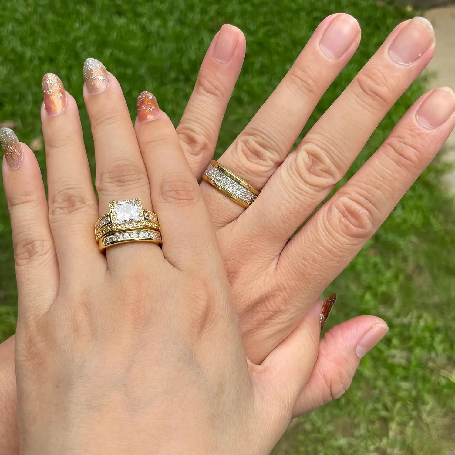 CEJUG 18K Gold Plated Wedding Bands Sets for Him and Her Wedding Rings Engagement Ring Bridal Ring Women Matching Men's CZ Titanium Band