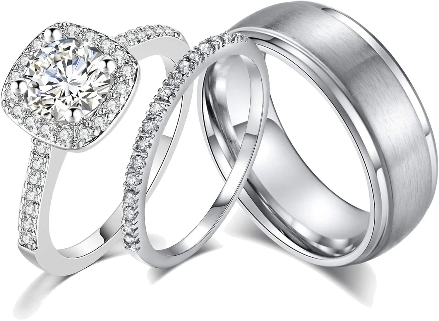CEJUG 18k Gold Wedding Ring Sets for Him and Her Womens Mens Titanium Stainless Steel Rings Bands 1.5Ct Cz White Couple Rings