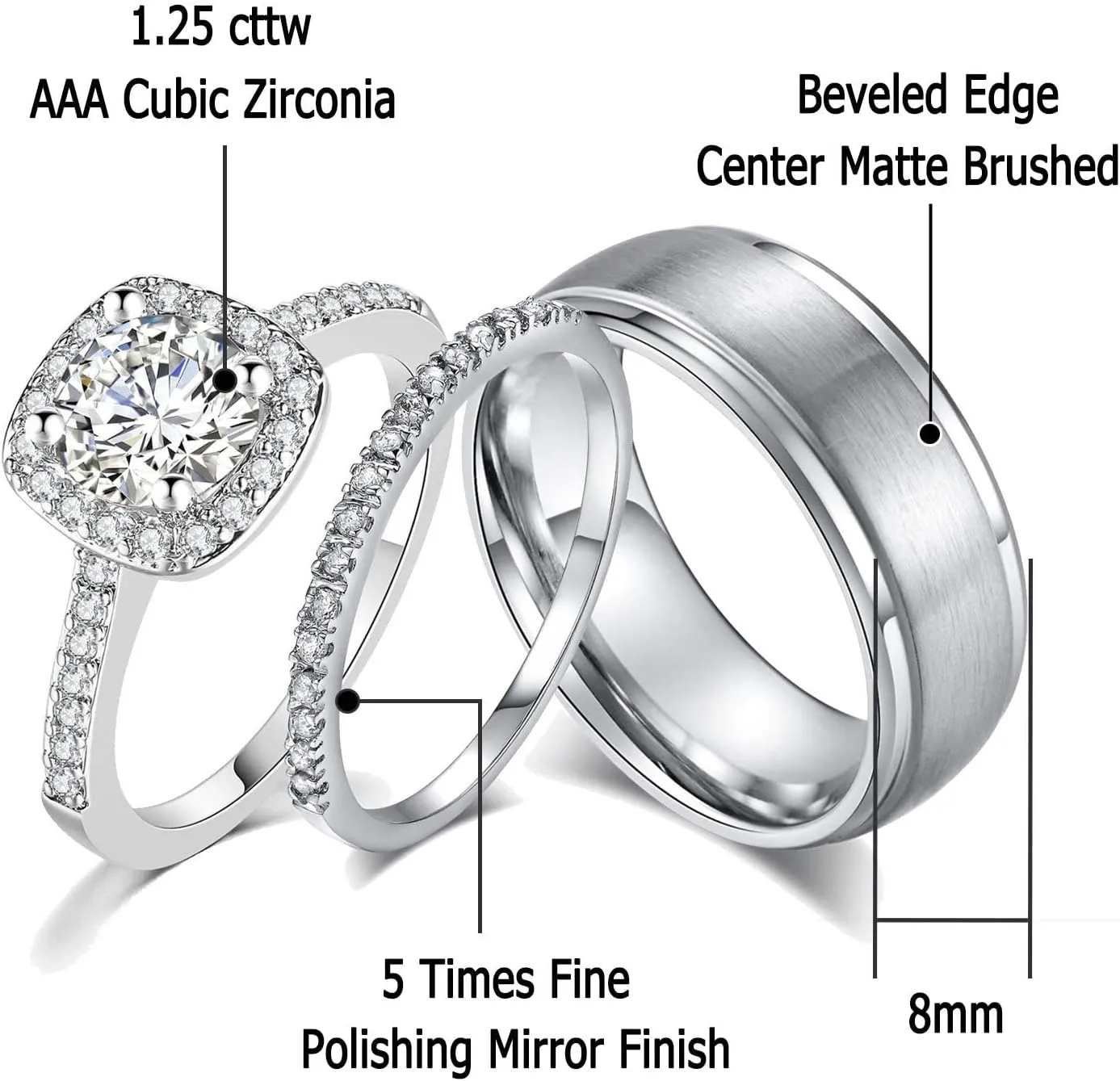 CEJUG 18k Gold Wedding Ring Sets for Him and Her Womens Mens Titanium Stainless Steel Rings Bands 1.5Ct Cz White Couple Rings