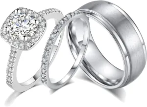 CEJUG 18k Gold Wedding Ring Sets for Him and Her Womens Mens Titanium Stainless Steel Rings Bands 1.5Ct Cz White Couple Rings
