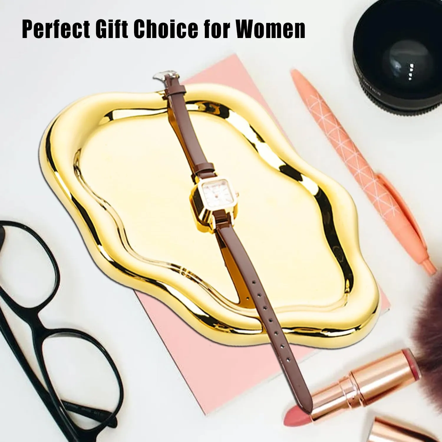 Ceramic Jewelry Dish for Women, Jewelry Tray Trinket Dish, Irregular Cloud Shape Ceramic Plate, Watch Keys Tray Ring Dish Holder for Mother's Day/Christmas/Thanksgiving/Birthday Gift(Gold)