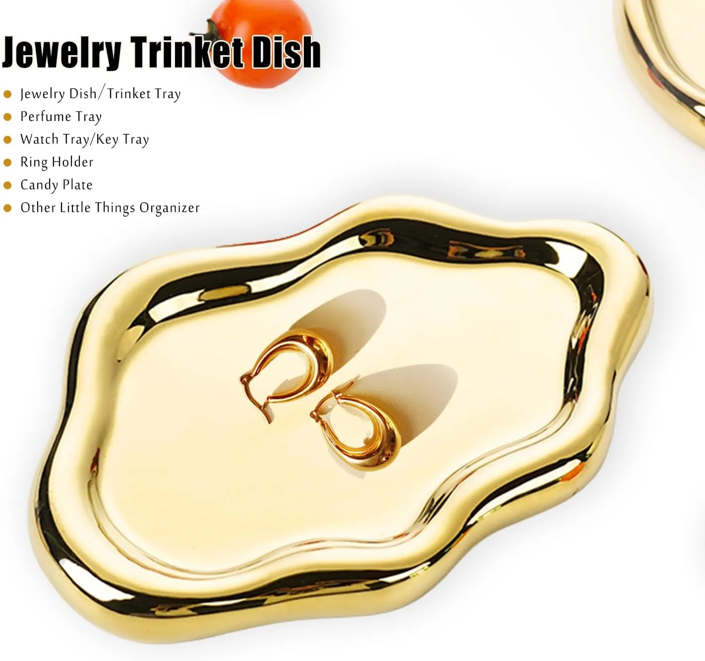 Ceramic Jewelry Dish for Women, Jewelry Tray Trinket Dish, Irregular Cloud Shape Ceramic Plate, Watch Keys Tray Ring Dish Holder for Mother's Day/Christmas/Thanksgiving/Birthday Gift(Gold)