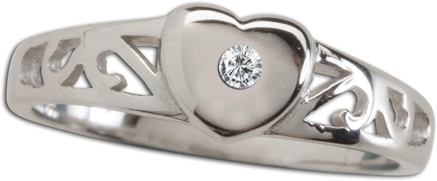 Cherished Moments Sterling Silver Baby Heart Ring with a Dainty Diamond, Pink Sapphire or Ruby Accent