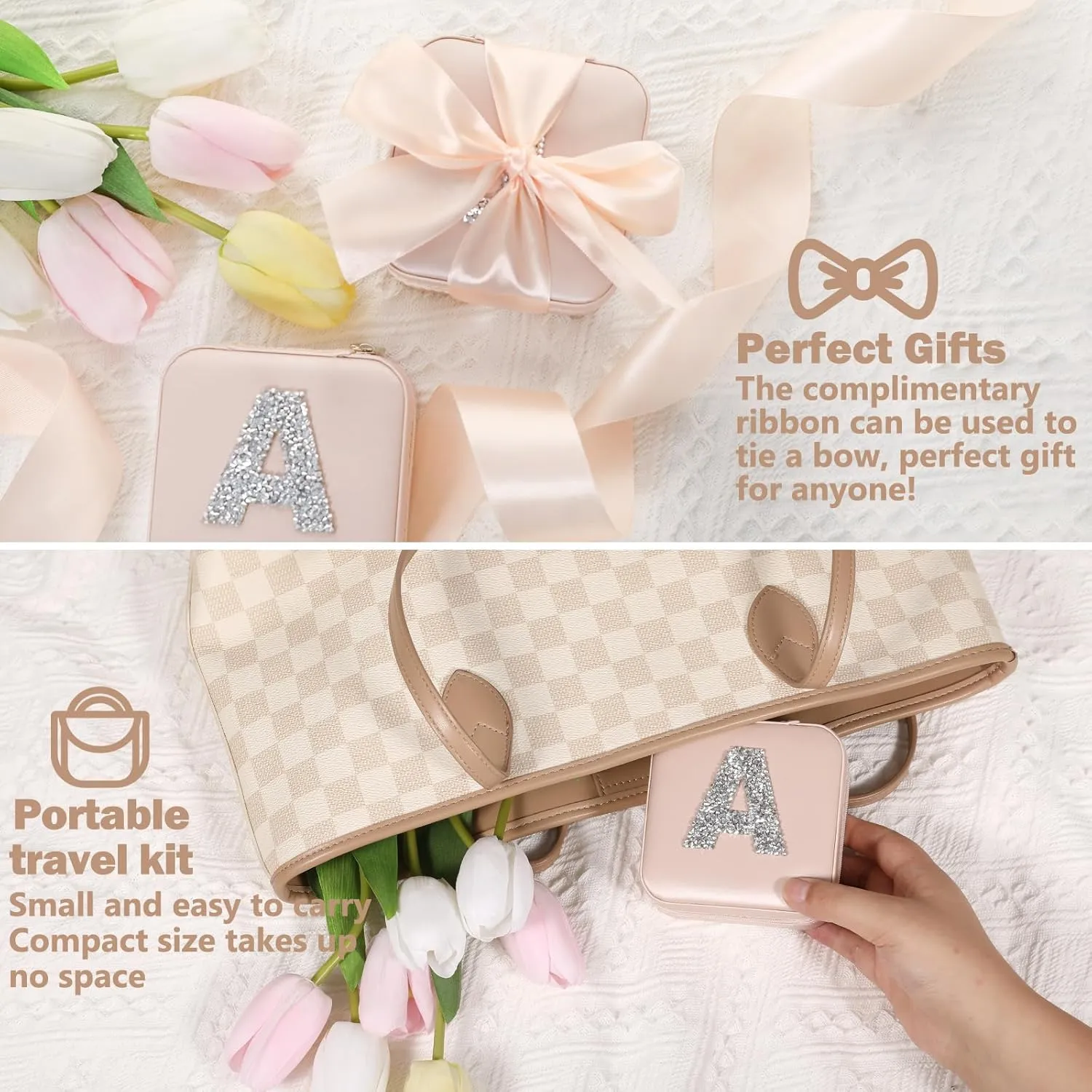 CHMI Small Jewelry Box for Girls,bridesmaids gifts,Small Jewelry Organizer Box,Necklace Organizer Earrings Organizer Ring Organizer,Travel Gifts for Women Travel Essentials Initial pink K